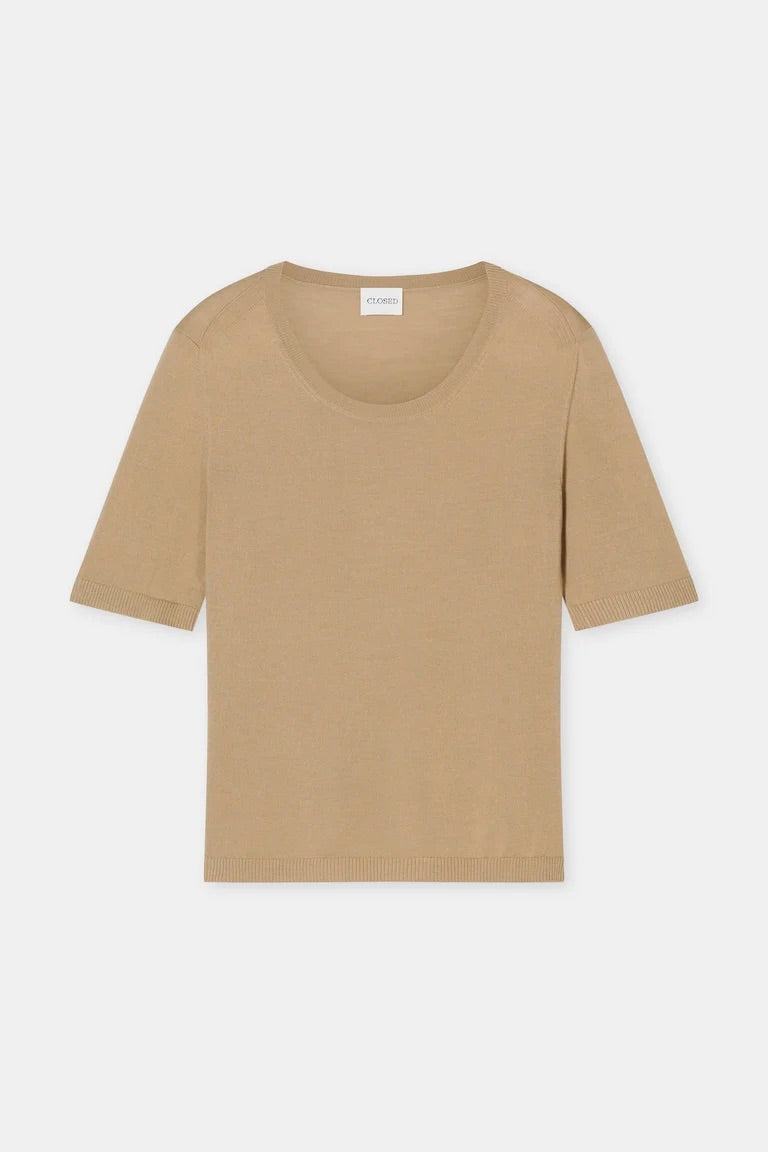 Kurzarmshirt aus Woll-Seiden-Mix